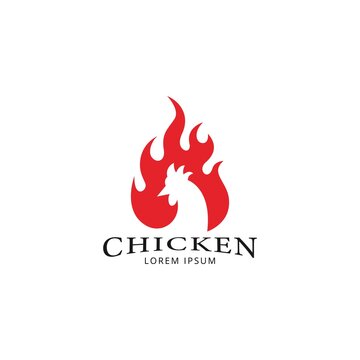 Chicken fire icon logo vector design template. Hot chicken with silhouette style logo design for kitchen, restaurant, menu product.