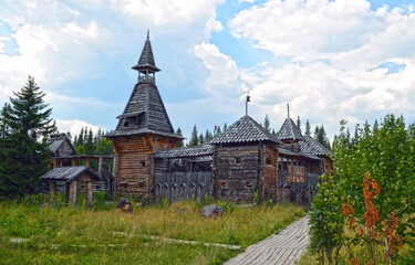 wooden fortress (fort) in the summer forest