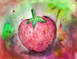 Strawberry Fruit Colorful Abstract Painting