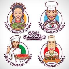 collection of cute character for logos food industry