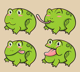stock vector cute cartoon frog set kawaii background