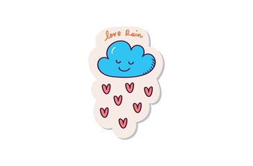 Kawaii cloud with heart rain sticker design