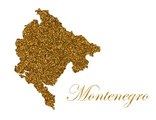 Map of Montenegro. Silhouette with golden glitter texture
