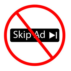 please do not skip ad icon on white background. no skip sign. flat style. not skip ad symbol.