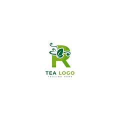 Initial letter R tea logotype. Minimalist tea leaves logo concept, fit for cafe, restaurant, packaging and natural drinks. Illustration vector logo.