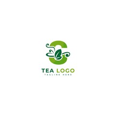 Initial letter S tea logotype. Minimalist tea leaves logo concept, fit for cafe, restaurant, packaging and natural drinks. Illustration vector logo.