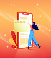 Online Payment Vector Illustration Concept. Online shopping banner. Business concept for Sale e-Commerce with smartphone and tiny people character. fashion illustration, digital illustration, social m