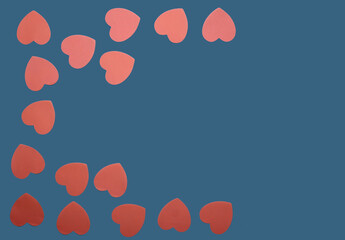 red and pink hearts on blue background