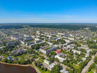 Fototapeta premium Aerial view of the central part of the city of Omutninsk (Kirov region, Russia)