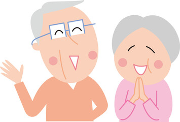 シニア夫婦笑顔で会話する