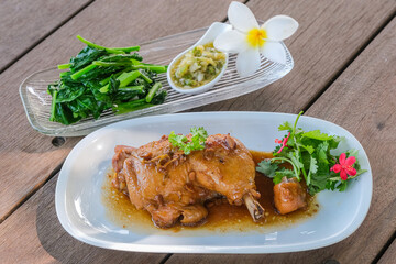 Stewed chicken with soy bean paste with vegetables and spicy sauce