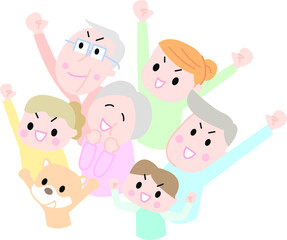 三世代家族空を見上げてえいえいおー