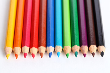 Color pencils on white background