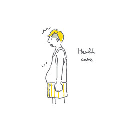 おなかが気になる男性のシンプルな手描きの線画イラスト