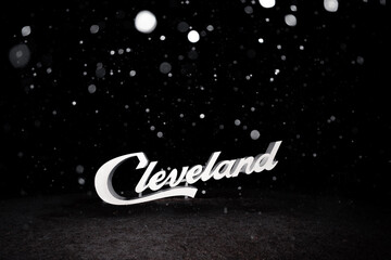 Cleveland script sign in the snow - obrazy, fototapety, plakaty