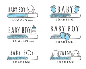 Progress bar with inscription - Baby Boy Loading collection in sketchy style. Vector illustration for t-shirt design, poster, card, baby shower decoration. - 406603863