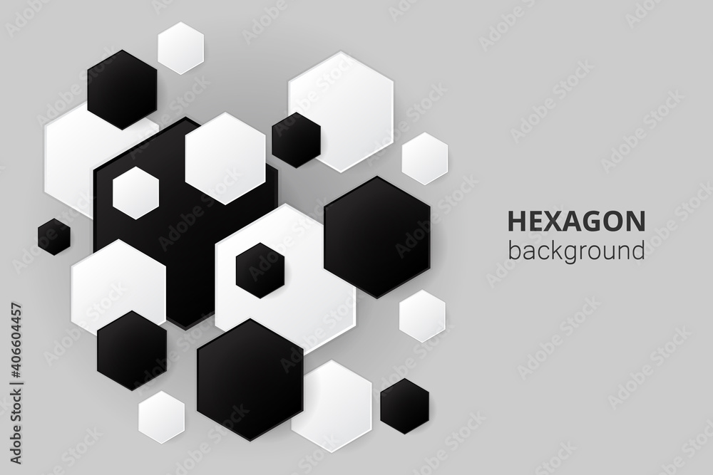 Wall mural Black and white hexagonal shapes. Hexagonal technology background. Digital technology design.