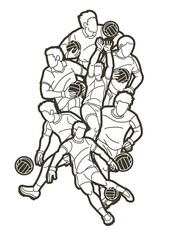 Fototapeta na wymiar Group of Gaelic Football men players action cartoon graphic vector.