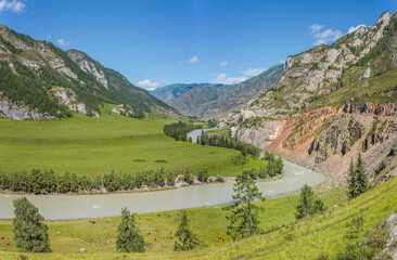 Mountain valley with river, summer day