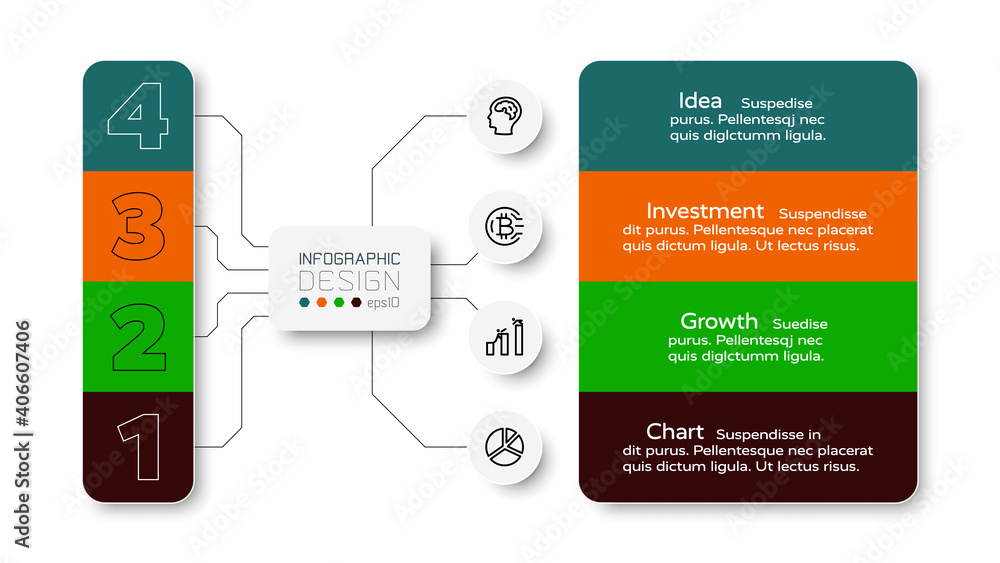 Wall mural the 4 work steps presented in a diagram form are used for assigning work duties and planning. infogr