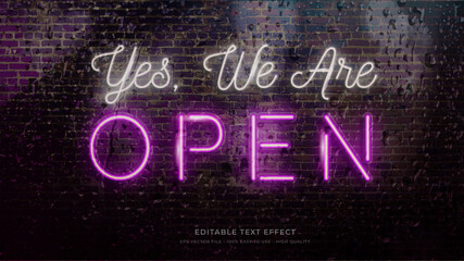 open sign neon light typography premium editable text effect