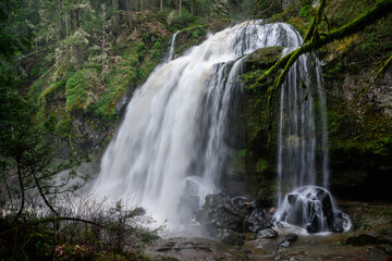 waterfall in the forest, little mashel falls, eatonville, washington, december, 2020, covid, pnw