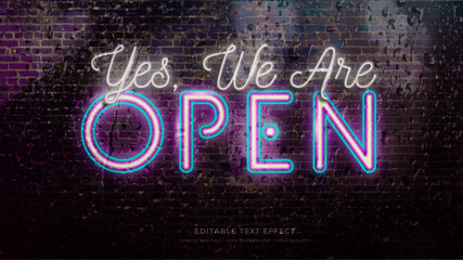 open sign neon light typography premium editable text effect