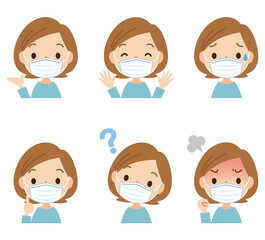 マスクをした女性　表情セット