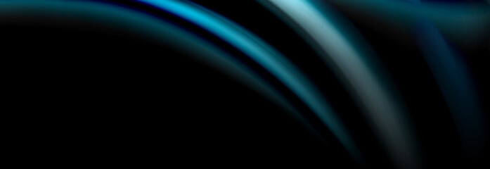 Dynamic motion abstract background. Color blurred stripes on black. Wave liquid lines poster. Vector illustration