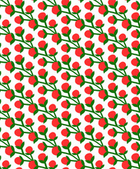 Seamless Pattern lingonberry and red berry with green leaf. Vector design for fabric, textile print, wallpaper, wrapping paper, party invitation, packaging, menu design, scrap-booking, template.