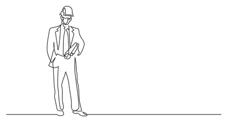 continuous line drawing of - construction engineer wearing face mask