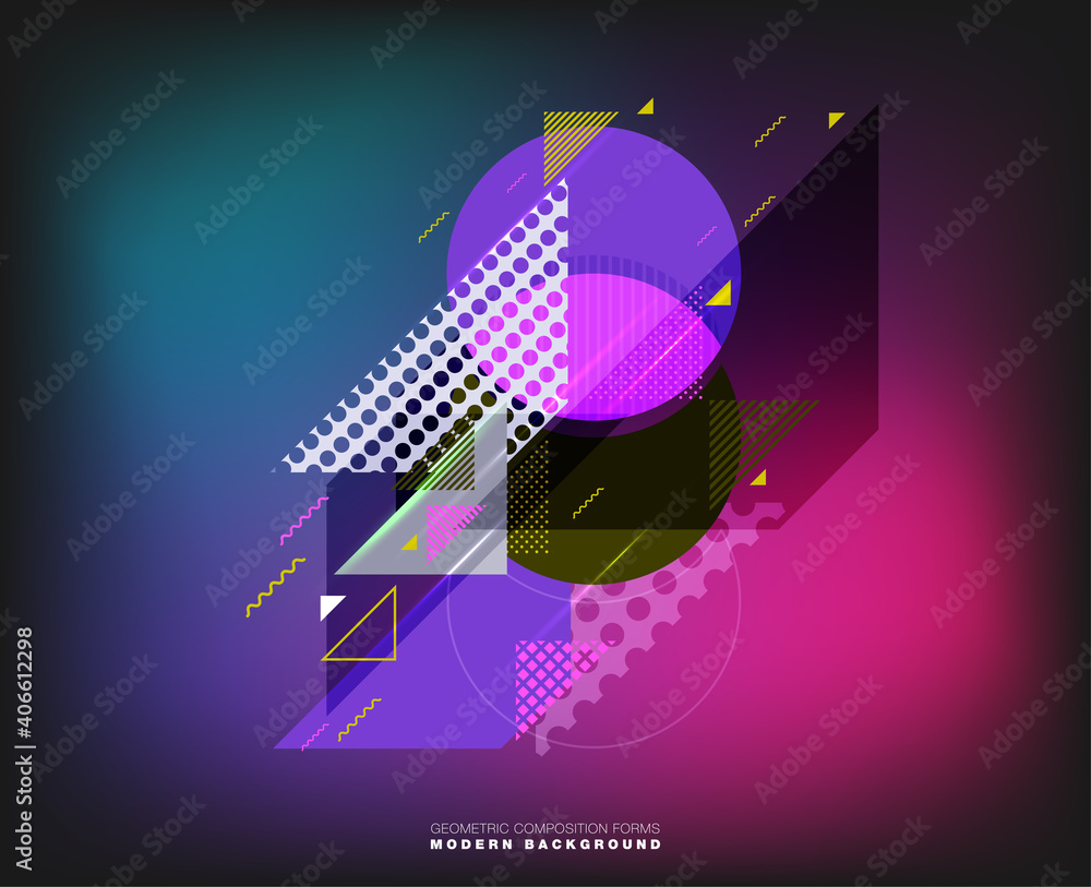Aufkleber abstract geometric composition forms modern background with decorative triangles and patterns backdr