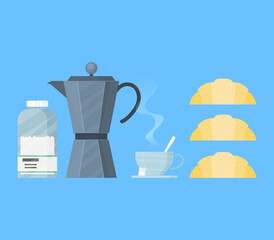 italian coffee maker and cup flat icon flat vector illustration