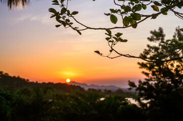 Beautiful sunset over the mountains landscape in Thailand