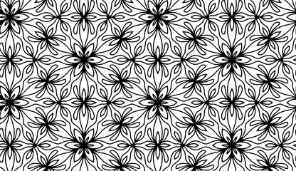 Seamless black and white geometries pattern in zentangle style. Basic and simple coloring book for adults, seniors, and beginner. Digital drawing. Floral. Flower. Oriental. Book Page. Hand drawing.