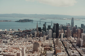 Downtown San Francisco with Bay Bridge from an aerial perspective