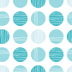 Hand-drawn vertical and horizontal on big blue circles. Abstract seamless pattern for wallpaper, wrapping paper, textile, surface design