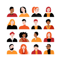 Set of avatars with different women and men. Heads of various people. Flat colorful vector illustration