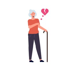 Elderly woman with strong heart attack. Vector illustration.