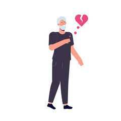 Elderly man with strong heart attack. Vector illustration.