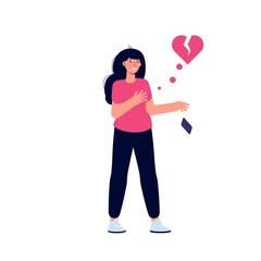 Young woman with strong heart attack. Vector illustration.