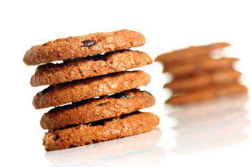 Chocolate chip cookie on white background