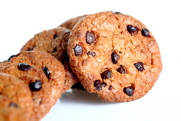 Chocolate chip cookie on white background
