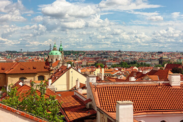 Tile roofs of the old city Prague, Czech Republic