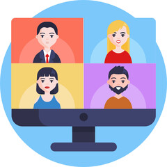 Business communication, Video conference icon. Thin line style stock vector.