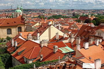 Fototapeta na wymiar panorama Tile roofs of the old city Prague