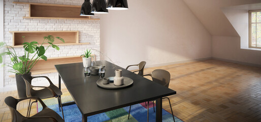 Attic Loft Conversion in Design (concept) - panoramic 3d visualization