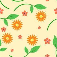 可愛い花のシームレスパターン背景素材(拡大)