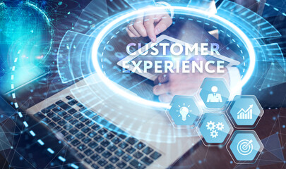 CUSTOMER EXPERIENCE inscription, social networking concept. Business, Technology, Internet and network concept.