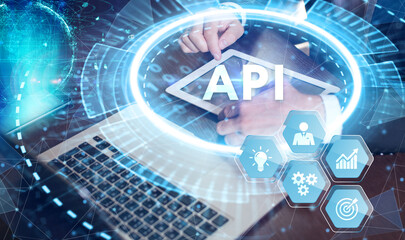 API - Application Programming Interface. Software development tool. Business, modern technology, internet and networking concept.